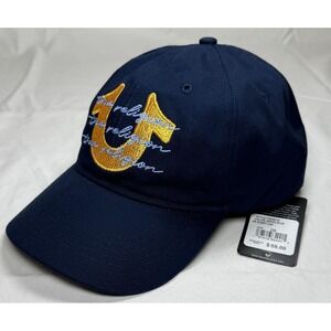 TRUE RELIGION Horseshoe Script Embroidered Hat – Blue/Gold – Unisex – NWT $59.00